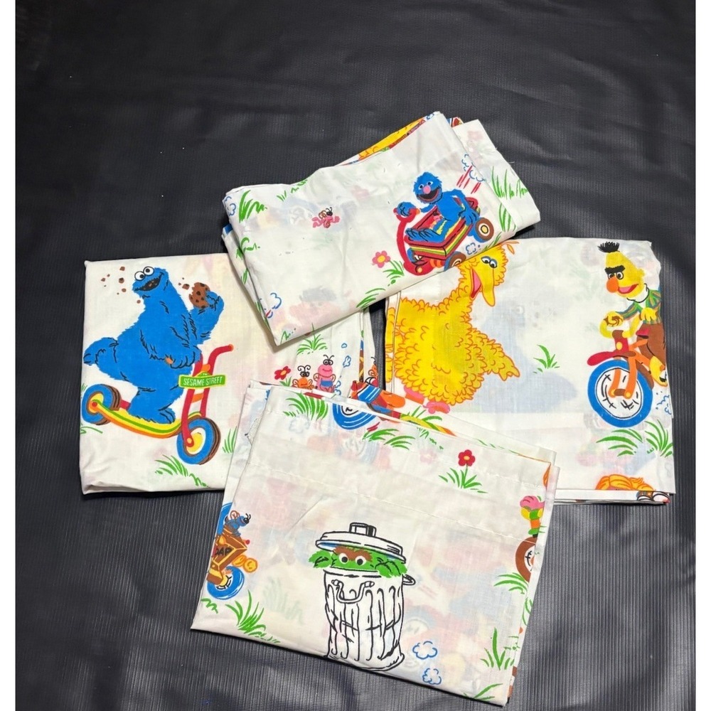 Lot 6 Vintage Sesame Street Curtain Panels Muppets Kid Core Retro 70s 80s Oscar